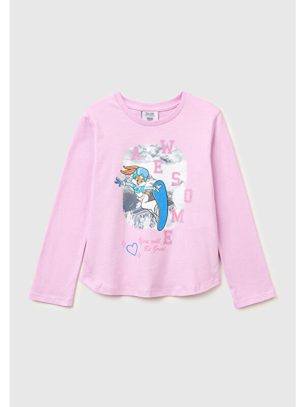 United Colors Of Benetton Kız Çocuk Looney Tunes Baskılı Uzun Kollu Yuvarlak Yaka T-Shirt