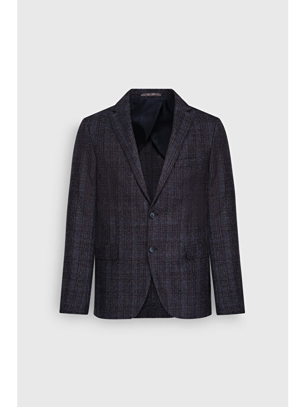 Altınyıldız Classics Erkek Lacivert Yün Slim Fit Dar Kesim Mono Yaka Desenli Kapak Cepli Blazer Ceket