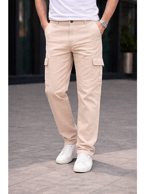 Comstar Erkek Trend Bol Paça Günlük Kargo Bej Baggy Pantolon