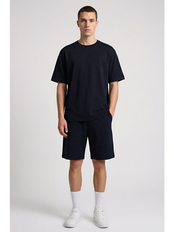 Tommylife Lacivert Oversize Fit Basic Erkek Şort Takım - 85292