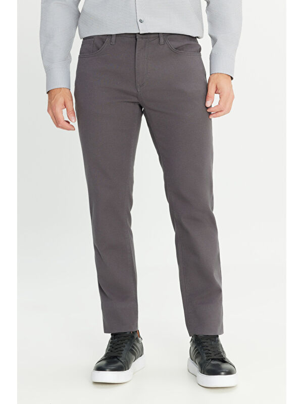 Altınyıldız Classics Erkek Antrasit Pamuklu Slim Fit Dar Kesim 5 Cep Armürlü Esnek Pantolon