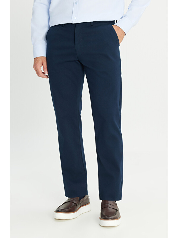 Altınyıldız Classics Erkek Lacivert Pamuklu Comfort Fit Rahat Kesim Yan Cepli Armürlü Esnek Pantolon