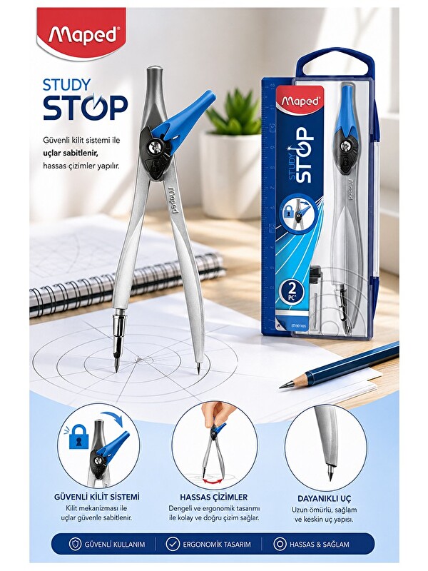 Maped Mavi Metal Pergel Stop Uçlu 1 Adet Study Stop 195110 Pergel Çizim Matematik Geometri Mimari Pr