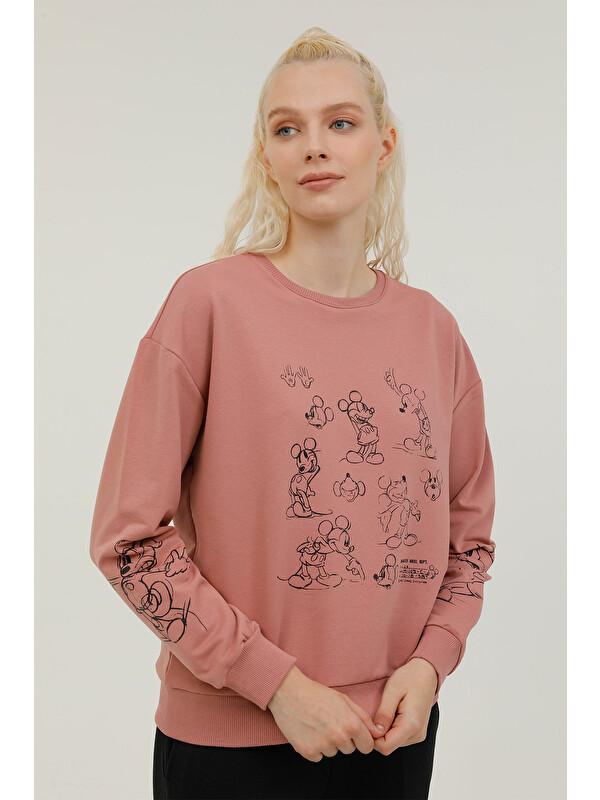 Lumberjack W-GFL33 MICKEY AOP SWEATS Açık Pembe Kadın Sweatshirt