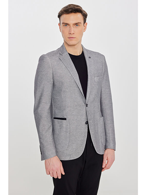 Altınyıldız Classics Erkek Antrasit Pamuklu Slim Fit Dar Kesim Mono Yaka Torba Cepli Blazer Ceket