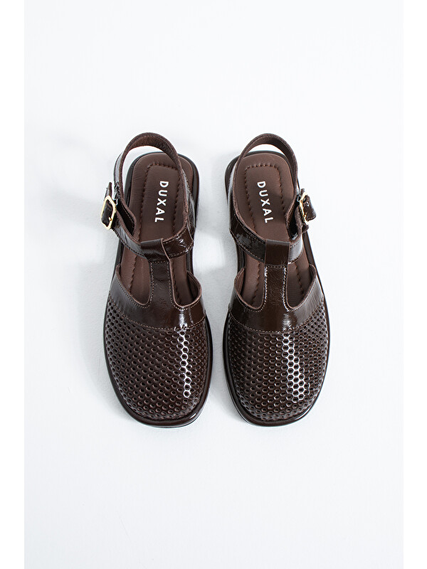 DUXAL SHOES Willow Kadın Hakiki Deri Lazer Kesim T-Bantlı Rahat Sandalet
