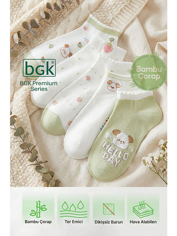 BGK 5 Çift Bambu Desenli Kadın Patik Çorap (Dikişsiz) Premium