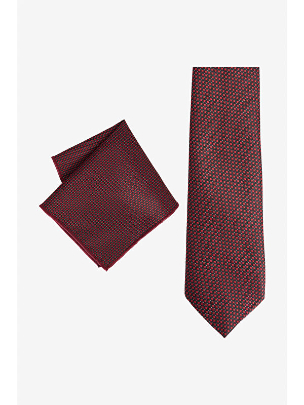 Altınyıldız Classics Erkek Bordo-Siyah Desenli Kravat-Mendil Set