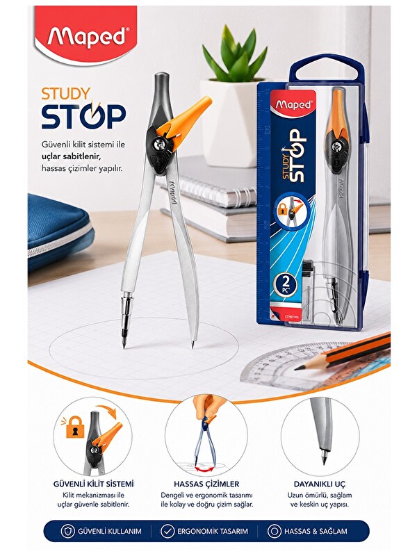 Maped Turuncu Metal Pergel Stop Uçlu 1 Adet Study Stop 195110 Pergel Çizim Matematik Geometri Mimari