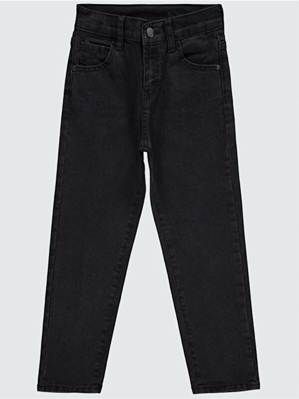 A.S.L GOLF CLUB Mavi Kız Çocuk Geniş Paça Kalp Desenli %100 Pamuk Lastikli Denim Pantolon