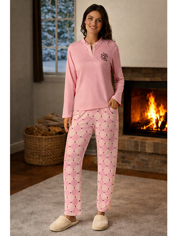 Remsa Kadın Termal Uzun Kol Pijama Takımı 4763 Pembe