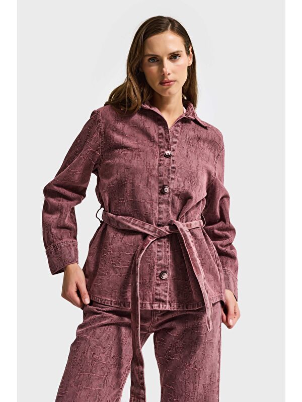 It's Basic Kadın Gül Kurusu 6s6-98 Oversize Kemer Detaylı Kumaş Özellikli Tasarım Denim Ceket