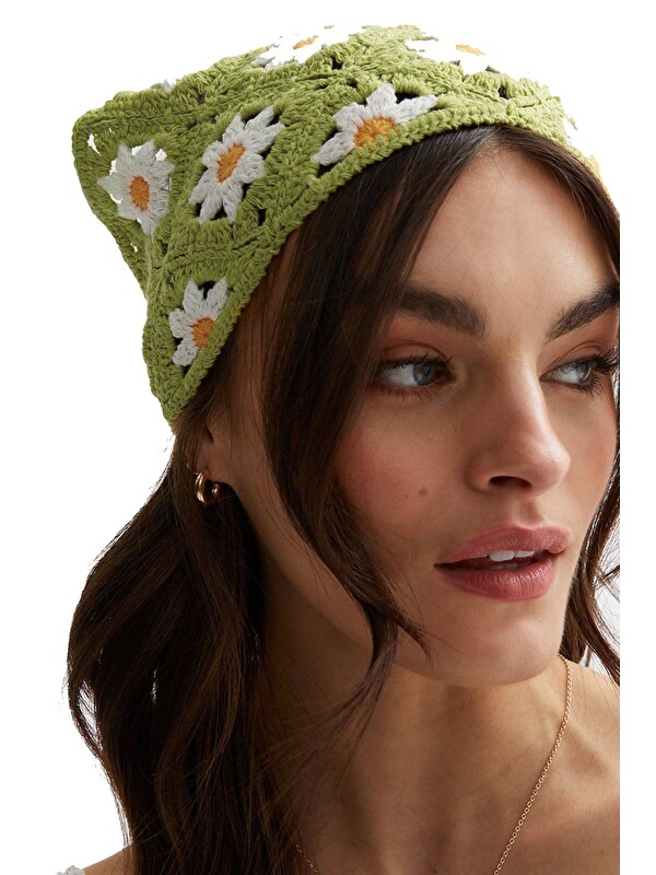 New Obsessions Çiçekli Örgü Üçgen Bandana