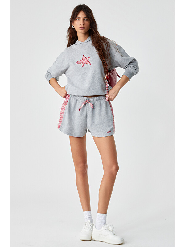 ETHIQUET XEARTH Kadın Oversize Uzun Kollu Kapüşonlu GRİ Sweatshirt
