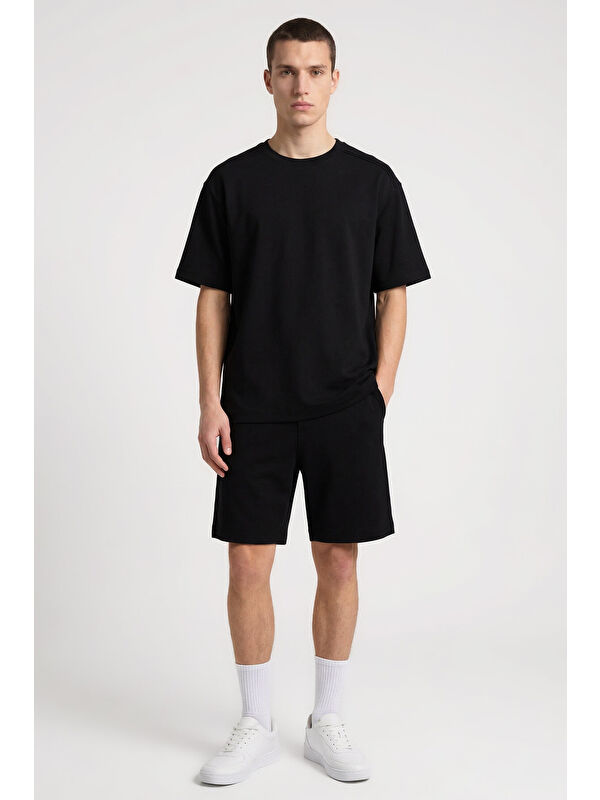 Tommylife Siyah Oversize Fit Basic Erkek Şort Takım - 85292