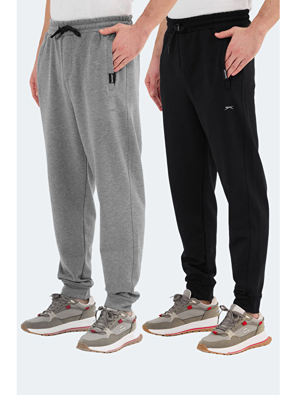 SLAZENGER 2'li Erkek Cepli Dar Paça Siyah - Koyu Gri Eşofman Altı
