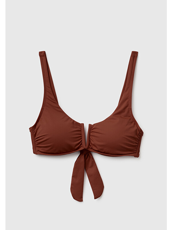 United Colors Of Benetton Kadın Koyu Kahverengi Arkası Fiyonklu Çıkarılabilir Pedli Bikini Üstü