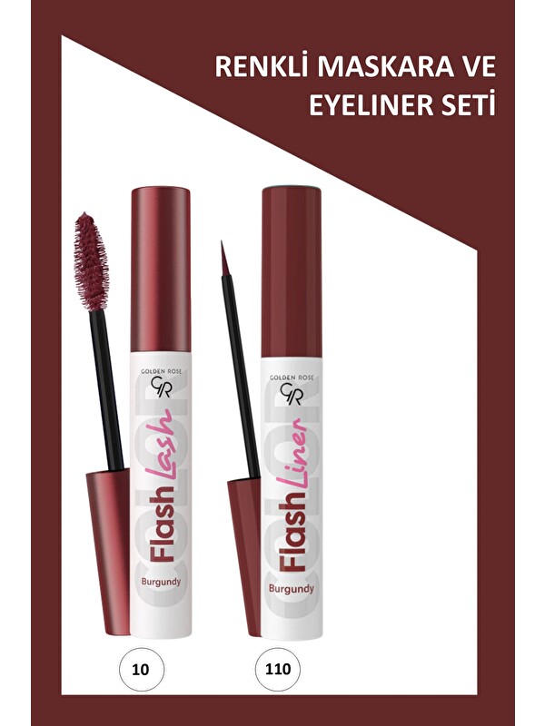 GOLDEN ROSE Flash Lash Bordo Maskara ve Flash Liner Makyaj Seti