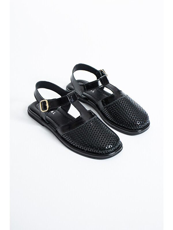 DUXAL SHOES Willow Kadın Hakiki Deri Lazer Kesim T-Bantlı Rahat Sandalet