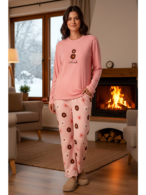 Remsa Kadın Termal Uzun Kol Pijama Takımı 4753 Pembe01