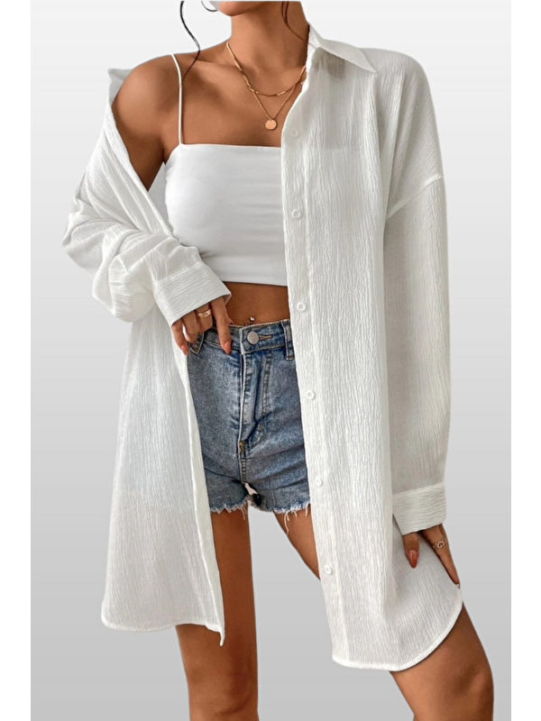 Tarz Cool Cool Kadın Beyaz Oversize Gömlek