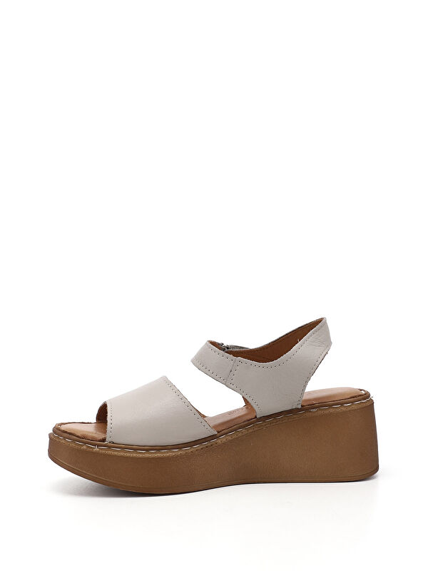 Kadın KREM Dolgu Taban Hakiki Deri Sandalet - Görsel 4