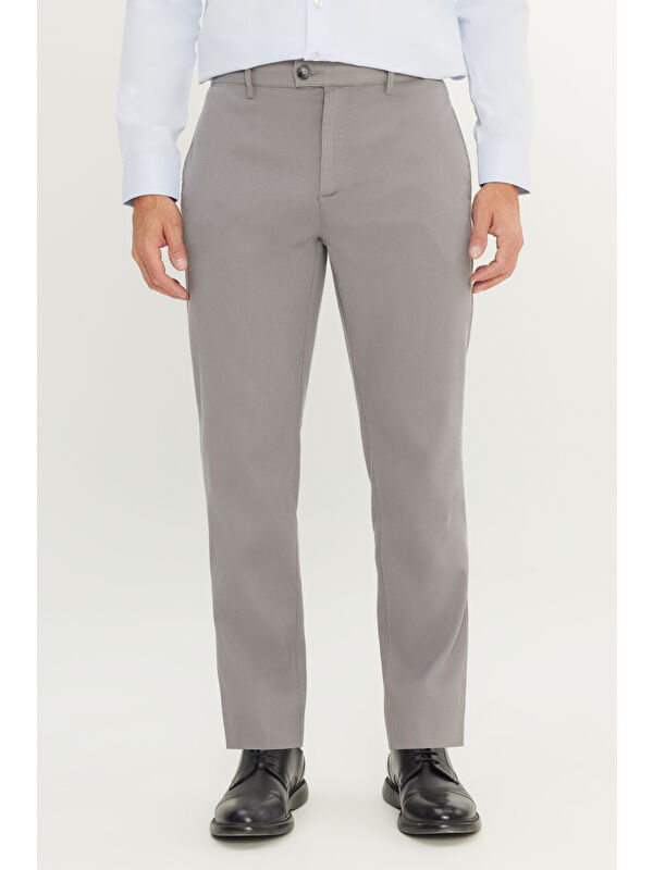 Altınyıldız Classics Erkek Gri Pamuklu Comfort Fit Yan Cepli Armürlü Casual Esnek Pantolon