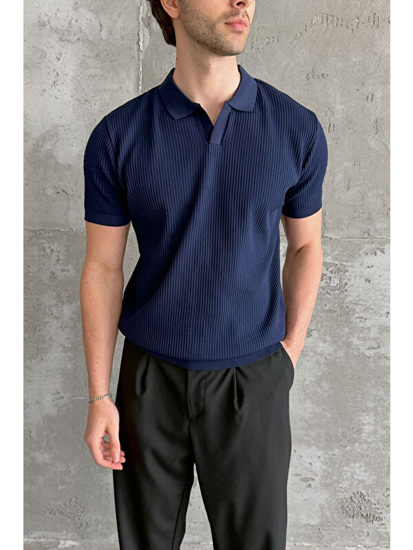 HYMAN Erkek Petek Desen Polo Yaka Triko T-shirt