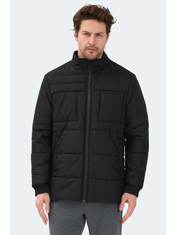 SLAZENGER BALDWING Erkek Dik Yaka Fermuarlı Siyah Mont & Kaban