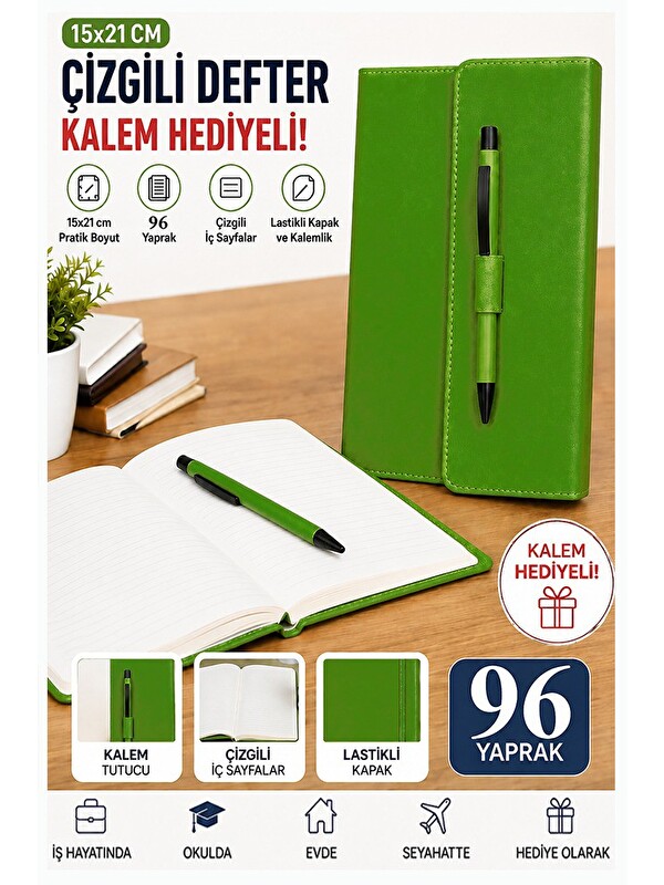 Artlantis Kaliteli Kapaklı Lastikli Not Defteri A5 15x20cm 1 Adet Lizz Sf3kl Sert Kapak Ciltli 96 Yaprak Çizgi
