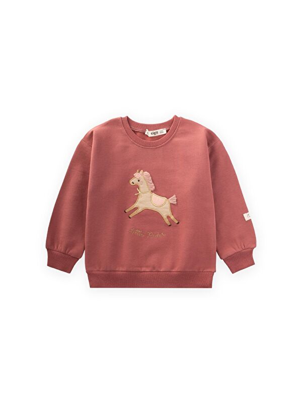 CİGİT At Aplikeli Sweatshirt 1-6 Yaş Gül Kurusu