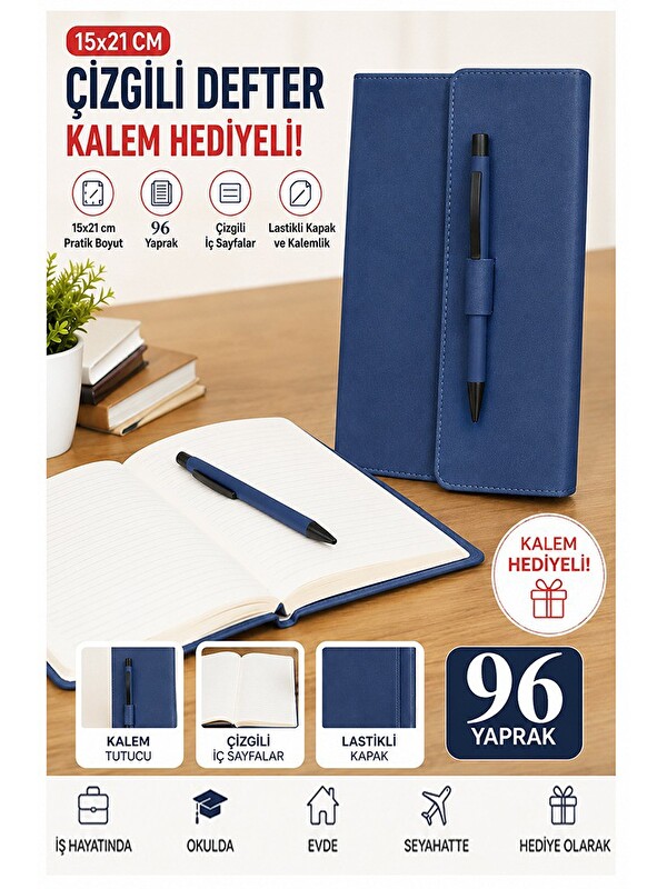 Artlantis Kaliteli Kapaklı Lastikli Not Defteri A5 15x20cm 1 Adet Lizz Sf3kl Sert Kapak Ciltli 96 Yaprak Çizgi