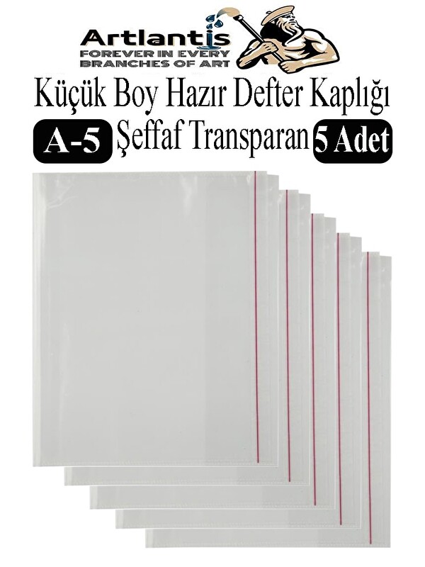 Artlantis Küçük Boy Hazır Defter Kaplığı Şeffaf A5 5 Adet 1 Paket Cırtlı Ayarlanabilir Kendinde Yapışkanlı Kap