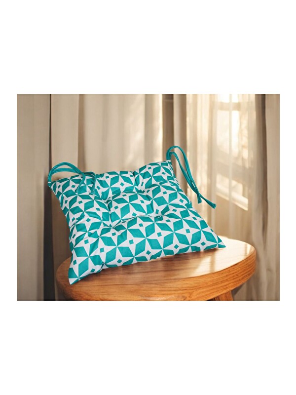 Asdiva Dijital Baskı Pofidik Sandalye Minderi Özel Dikişli Bağcıklı 40x40 Cm