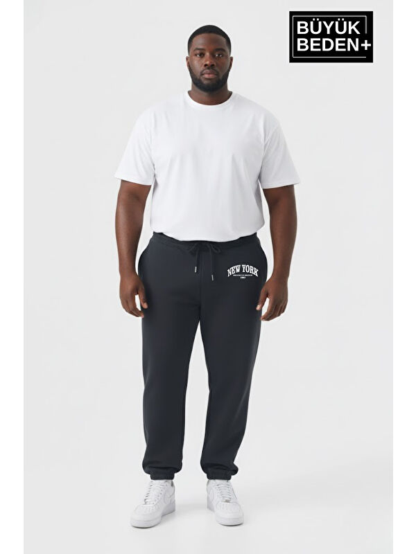 Süperlife Erkek Büyük Beden New York Baskılı Paça Lastikli Rahat Kesim Jogger İnce Eşofman Altı SPR26BEA951-5