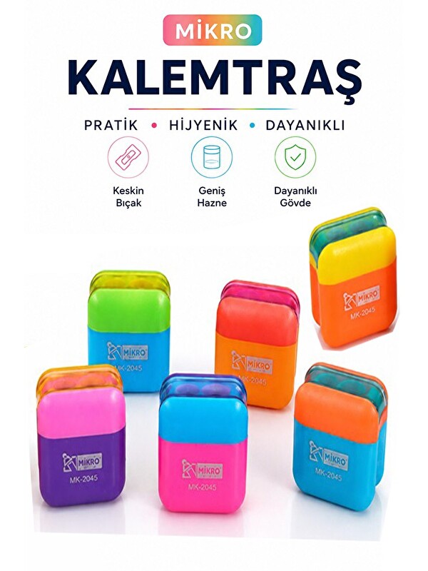 Artlantis Kalemtraş 6 Adet Mikro Mk-2045 Hazneli Çift Bıçaklı Kalem Açacağı Plastik Kalemtıraş Kalem Traş Okul