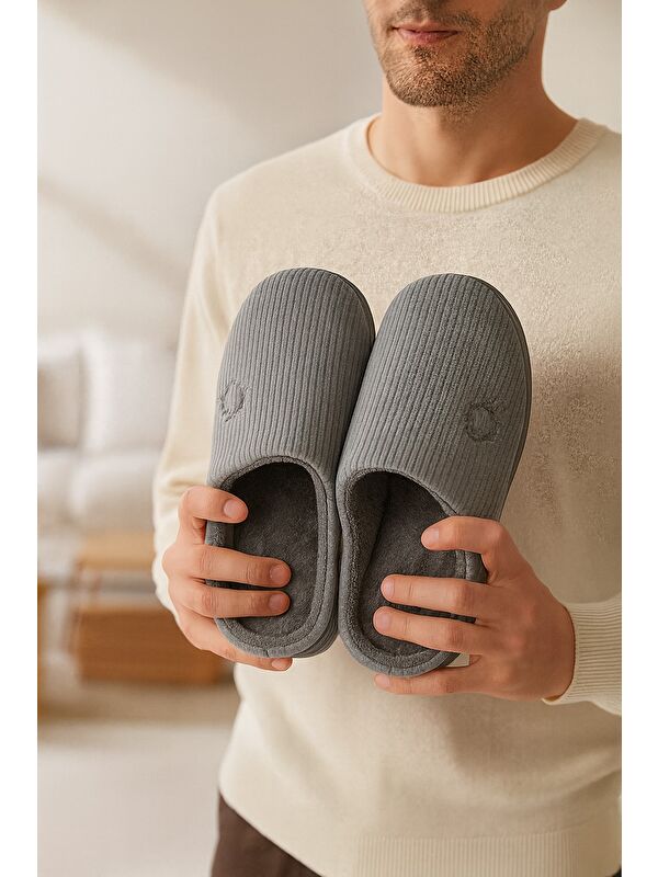 3'LÜ PAKET VELVET Erkek Terlik Ev Terliği Kışlık Yumuşak Tabanlı - Görsel 5