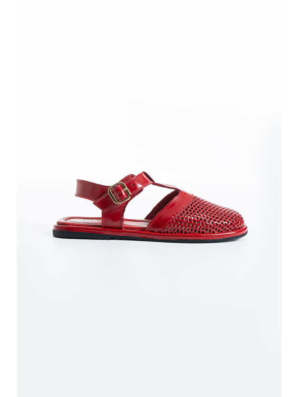 DUXAL SHOES Willow Kadın Hakiki Deri Lazer Kesim T-Bantlı Rahat Sandalet
