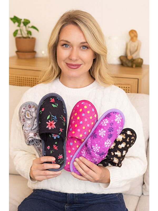 Çanak 5'li Paket Kapalı Kadın Terlik Ev Terliği - Görsel 5