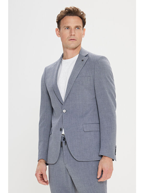 Altınyıldız Classics Erkek Gri Slim Fit Mono Yaka Beli Bağlamalı Gofre Desenli Takım Elbise