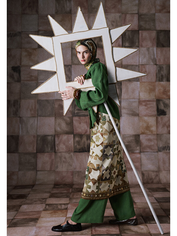 Fresh Scarfs Color Flow Desen Vual Eşarp Haki