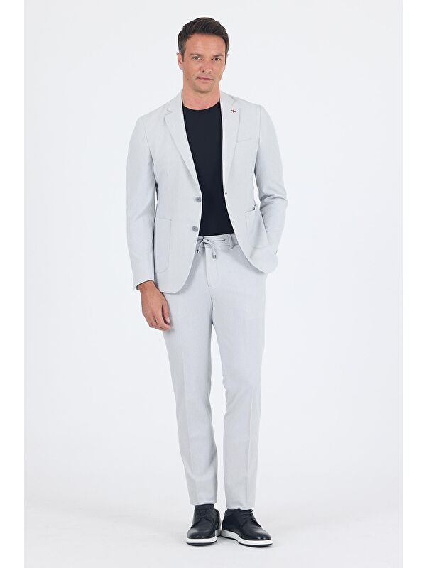 İMZA Gri Gofreli Mono Yaka Esnek 6 Drop Slim Fit Classic Takım Elbise 1001250117