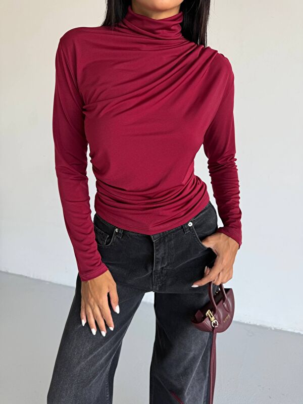 carla10 Boğazlı Bordo Sandy Bluz