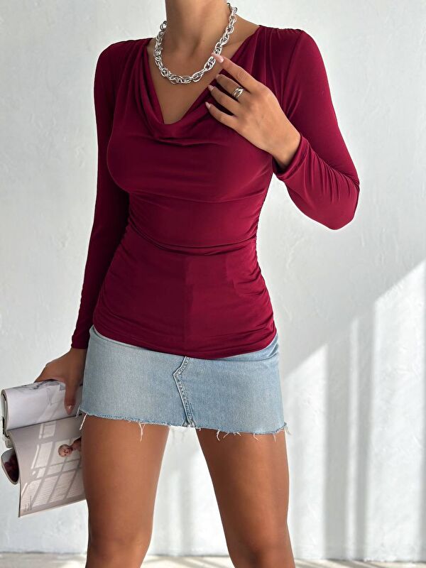 carla10 Degaje Yaka Bluz Bordo