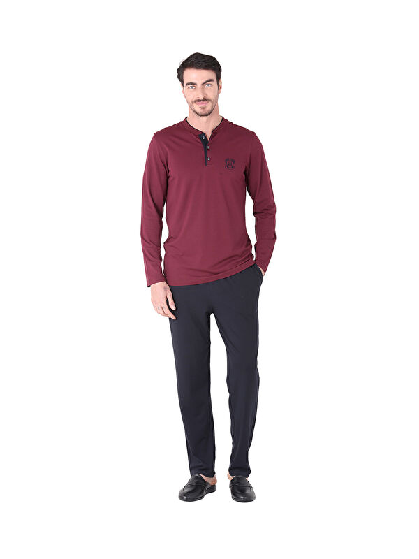 D'S damat Pijama Tk.Yarım Patlı Uzunkol BORDO