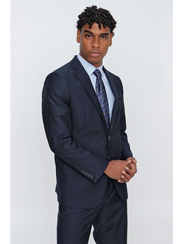 İMZA Lacivert Düz Gabardin Mono Yaka 2 Düğme 6 Drop Comfort Fit Basic Takım Elbise 1001250009_206
