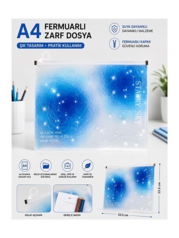 Artlantis Fermuarlı Dosya Renkli A4 1 Adet Fixpoint 3073 Plastik Desenli Fermuarlı Zarf Dosya Ödev Evrak Belge