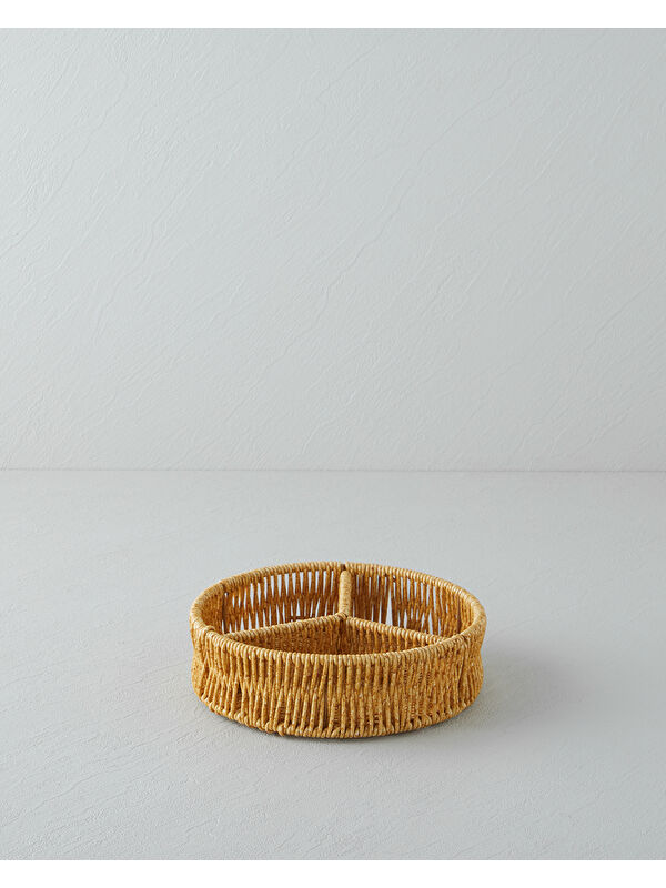 English Home Wicker Plastik Rattan 3 Bölmeli Sunumluk 19x5 cm Açık Kahverengi