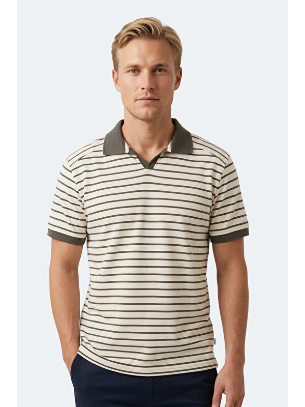 SLAZENGER ZOLL Erkek Polo Yaka Beyaz / Yeşil Tişört
