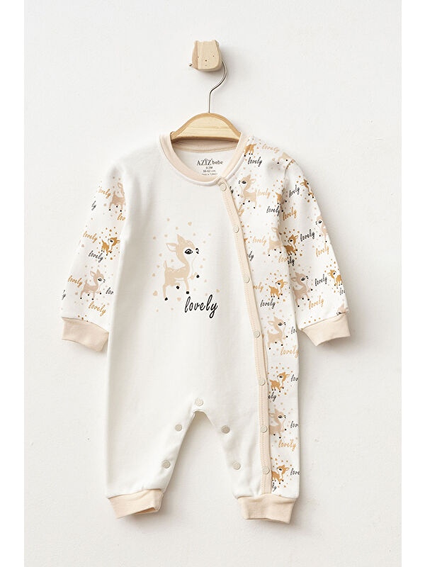 AZİZ BEBE Kız Bebek Çıtçıtlı Geyik Desenli Tulum 0 Ay 6 Ay